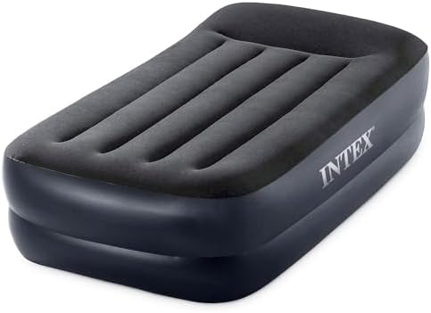 INTEX Raised Airbed Mattress with Built-in Pump, Dura-Beam Plus Pillow, Twin - Portable Inflatable Luxury Blow-Up Bed for Adults, Camping, Guests