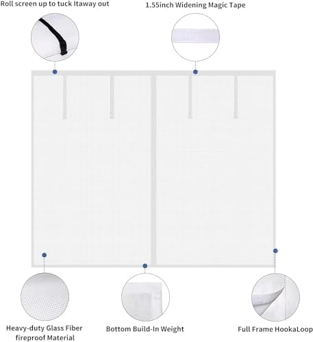 Magnetic Garage Screen Door for 1 Car Garage Doors up to 9x7FT- Reinforced Self Sealing Fiberglass Mesh Door Screen with 4 Strapping Tapes, Hands Free Door Screen with Closure Weighted Bottom, White