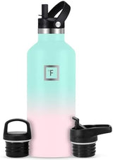 IRON °FLASK Camping & Hiking Hydration Canteens - 3 Lids (Narrow Straw Lid) Leak Proof Vacuum Insulated Stainless Steel - Hot & Cold Double Walled Sports Water Bottle - Bubble Gum, 32 Oz