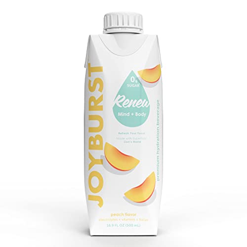 Sugar Free Electrolyte Water, Zero Calorie Hydration Drink, Refresh, Hydrate & Recover, Electrolytes+Vitamin B's + Focus, Comes in Eco-friendly Tetra Pak® packages (Peach, 12 Packs)