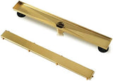 Neodrain 24-Inch Gold Linear Shower Drain, 2-in-1 Flat & Tile Insert Cover, Stainless Steel Linear Drain, Brushed Brass Rectangle Shower Floor Drain with Hair Strainer, Watermark&CUPC Certified