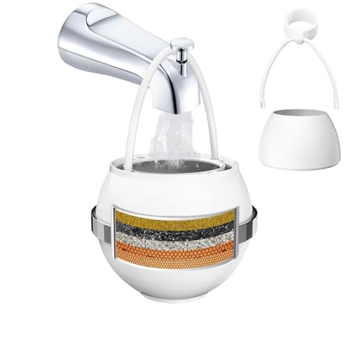 Bath Bathtub Shower Water Filter for Tub Faucet - Hard Water Softener - Remove Contaminants,Chlorine and Fluoride - Improves Skin, Hair and Nails Condition, White, BTBF-051