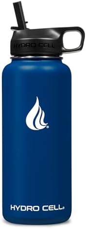 HYDRO CELL Stainless Steel Insulated Water Bottle with Straw - For Cold & Hot Drinks - Metal Vacuum Flask with Screw Cap and Modern Leakproof Sport Thermos for Adults (Navy 32oz)