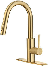 KRAUS Oletto Single Handle Pull Down Kitchen Faucet with QuickDock Top Mount Installation Assembly in Spot-Free Brushed Brass, KPF-2620BB