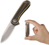 CIVIVI Mini Elementum Flipper Pocket Knife, Small folding Knife with 1.83" 14C28N Blade, Brass and Stainless Steel Handle C18062Q-1