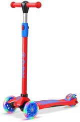 3-Wheel Kids Scooter - Lean-to-Steer Technology, Adjustable Height Handlebar, Anti-Slip Deck, Scooter for Boys & Girls Ages 3+, Child Safety Approved, Support Riders Up To 165 lbs, Red and Blue