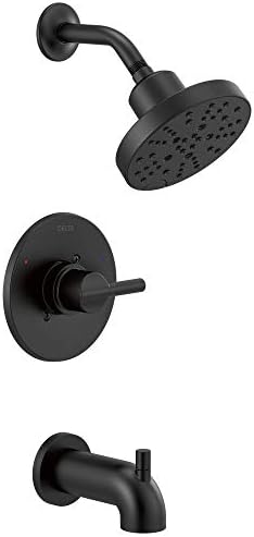 Delta Faucet Nicoli 14 Series Single-Handle Tub and Shower Trim Kit, Shower Faucet with 5-Spray H2Okinetic Shower Head, Matte Black 144749-BL (Shower Valve Included)
