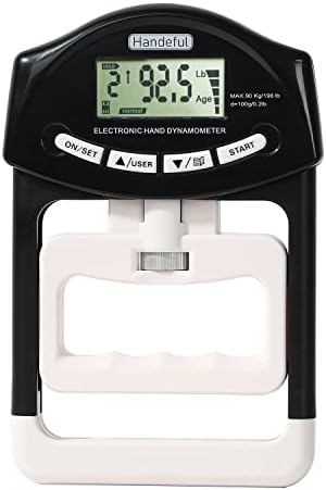 Handeful Grip Strength Tester Trainer - Dynamometer Handgrip Measurer Meter, Handheld Strengthener Exerciser for Sports, School, and Home Use (198Lbs / 90Kgs)