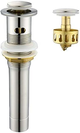 Pop up Sink Drain Stopper for Bathroom Vessel Vanity Sink Art Basin Brushed Nickel, Small Cap with Overflow, Metal Pop up Drain Strainer with Detachable Basket Stopper