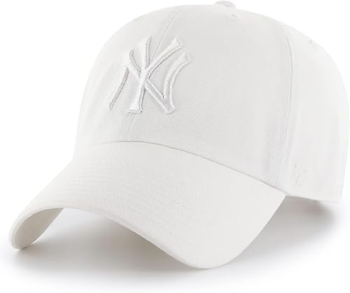 47 Brand MLB White White Primary Logo Clean Up Adjustable Baseball Cap Hat, Adult One Size Fits All