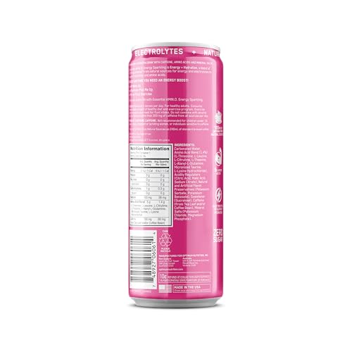Optimum Nutrition Amino Energy Sparkling Hydration Drink, Electrolytes, Caffeine, Amino Acids, BCAAs, Sugar Free, Watermelon, 12 Fl Oz, (Packaging May Vary),12 Count (Pack of 2)
