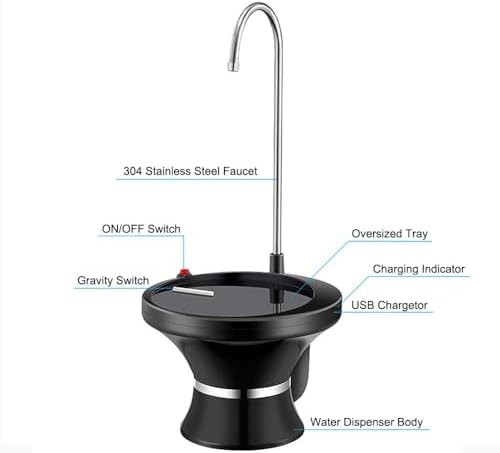 Drinking Water Dispenser Pump, Automatic Electric Drinking Water Bottle Pump for 2-5 Gallon Water Jugs, USB Rechargeable with 2 Switch Control, Stable and Portable for Home, Kitchen, Office, Camping