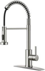 FORIOUS Kitchen Faucets, Brushed Nickel Kitchen Sink Faucet with Pull Down Sprayer, Commercial Kitchen Faucet Stainless Steel, Classic Single Handle Pull Out Sink Faucets for RV Laundry Utility Room