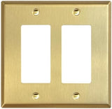 Rio Salto BRASS Metal Double Rocker Decora MIDSIZE Gold Double Light Switch Wall Plate Outlet Cover Wall Plate Receptacle Wallplate Dual Rocker Decora 2 Gang Decorator 4.92" x 4.92"