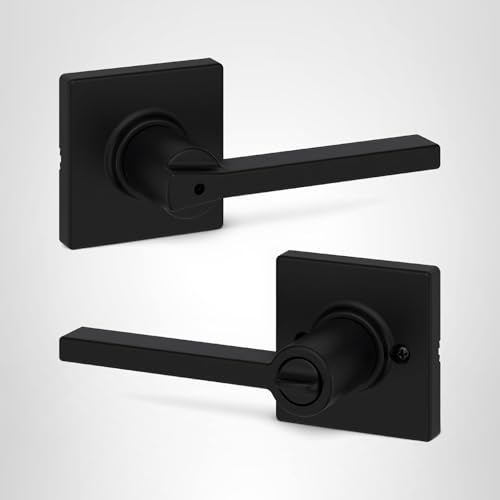 Kwikset Casey Interior Privacy Door Handle with Lock, Door Lever For Bathroom and Bedroom, Matte Black Reversible Keyless Turn Lock, with Microban Protection