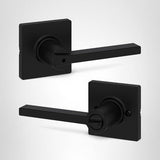 Kwikset Casey Interior Privacy Door Handle with Lock, Door Lever For Bathroom and Bedroom, Matte Black Reversible Keyless Turn Lock, with Microban Protection