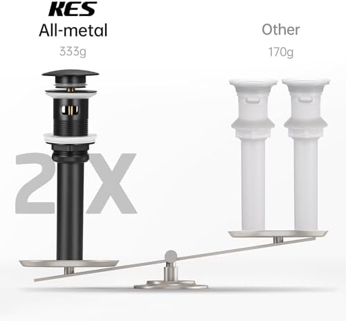 KES Bathroom Sink Drain with Overflow Vessel Sink Stopper Pop Up Drain Assembly Matt Black for 1.6"-1.9" Sink Hole, All Metal Rustproof Brass and 304 Stainless Steel, S2008A-BK