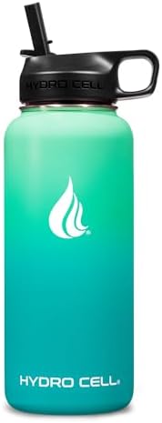 HYDRO CELL Stainless Steel Insulated Water Bottle with Straw - For Cold & Hot Drinks - Metal Vacuum Flask with Screw Cap and Modern Leakproof Sport Thermos for Adults (Mint/Green 32oz)