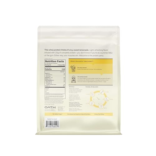 Oath Nutrition Clear Whey Isolate Protein Powder, Frosty Lemonade, 20g Complete Protein per Serving, No Added Sugar, Grass-Fed, 21 Servings
