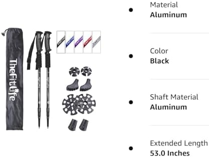TheFitLife Nordic Walking Trekking Poles - 2 Sticks with Anti-Shock and Quick Lock System, Telescopic, Collapsible, Ultralight for Hiking, Camping, Mountaining, Backpacking, Walking, Trekking