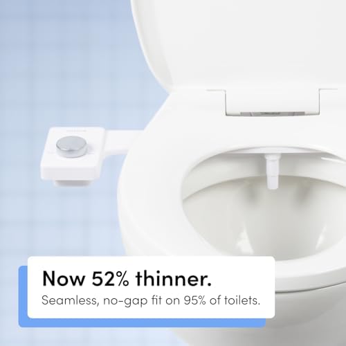 TUSHY Fresh Bidet: Ultra Slim Toilet Seat Attachment (Non-Electric Self-Cleaning Hygienic Nozzle) Easy DIY Install <10 Min | Adjustable Water Pressure, Bamboo Knob