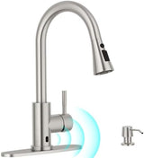 APPASO Touchless Kitchen Faucet, Motion Sensor Kitchen Sink Faucet with Pull Down ABS Sprayer 3 Modes, Activated Hands Free Faucets for Kitchen Sink with Soap Dispenser Stainless Steel, Brushed Nickel