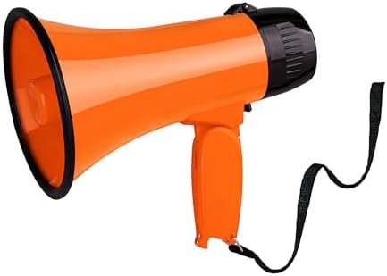 MyMealivos Portable Megaphone Bullhorn 20 Watt Power Megaphone Speaker Voice and Siren/Alarm Modes with Volume Control and Strap (Orange)