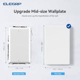 ELEGRP Blank Wall Plate Cover, 1-Gang Screwless Blank Outlet Plate, Mid-Size 4.88" x 3.13" Unbreakable Thermoplastic Blank Faceplate Cover for Unused Outlets/Switches, UL Listed (5 Pack, Matte White)