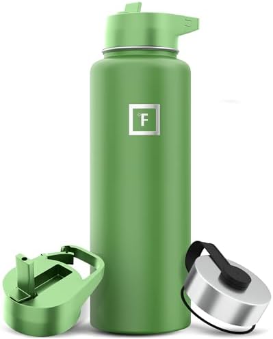 IRON °FLASK Camping & Hiking Hydration Flask with 3 Lids - Stainless Steel, Double Walled & Vacuum Insulated Water Bottle - Leak Proof & BPA Free (Apple Green, Straw - 40 oz)
