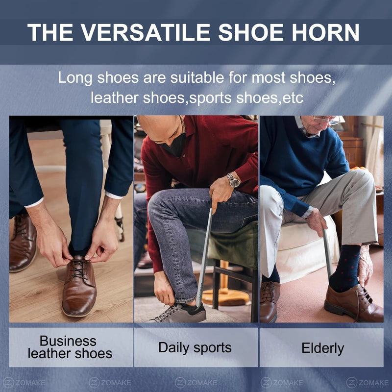 ZOMAKE Metal Shoe Horn Long Handle Shoehorn 2Pcs - Extra Long Shoe Horns for Seniors Men Women - 16.5 inch Stainless Steel Shoe Horn for Boots (Set of 2 Silver)