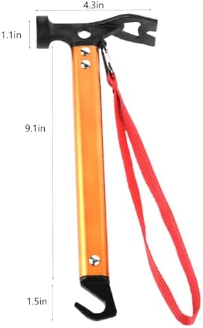 Carbon Steel Aluminum Camping Hammer, 12" Small Lightweight Three-in-One Functional Tent Stake Hammer for Hiking Kit Orange