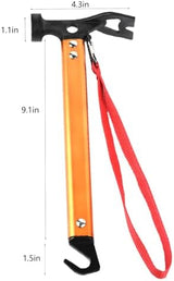 Carbon Steel Aluminum Camping Hammer, 12" Small Lightweight Three-in-One Functional Tent Stake Hammer for Hiking Kit Orange