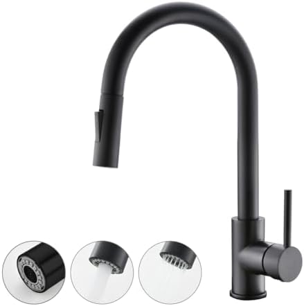 Havin Black Kitchen Faucet with Pull Down Sprayer, High Arc Stainless Steel Material, with cUPC Ceramic Cartridge,Without Deck Plate,Fit for 1 Kitchen or Laundry or Bar Sink Faucet,Matte Black