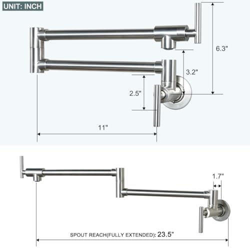 WOWOW Pot Filler Faucet Brushed Nickel, Brass Pot Filler Wall Mount Kitchen Stove Faucet with Double Joint Swing Arms