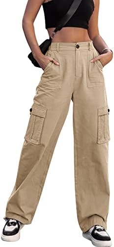 ZMPSIISA Women High Waisted Cargo Pants Wide Leg Casual Pants 6 Pockets Combat Military Trousers