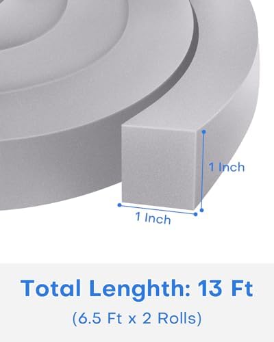 2Packs Air Conditioner Foam Tape with Adhesive, 1''X1''X 6.5 Ft Window Weather Stripping, High Resilience Ac Window Seal Kit Foam Insulation for Winter Summer (6.5ft X 2 Rolls, Grey)