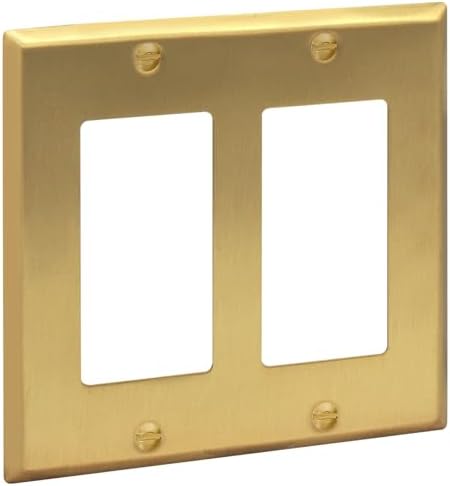 Rio Salto BRASS Metal Gold Double Light Switch Wall Plate or Outlet Cover Wall Plate, STANDARD SIZE. Corrosion Resistant Receptacle Wallplate Rocker Covers Decora 2-Gang Brushed Brass 4.6" x 4.6"