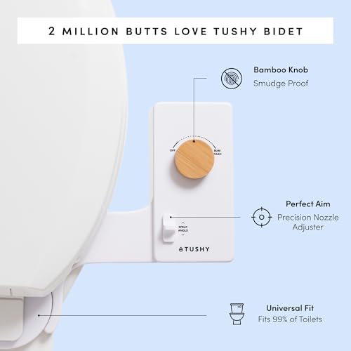 TUSHY Classic 3.0 Bidet Toilet Seat Attachment - A Non-Electric Self Cleaning Water Sprayer with Adjustable Water Pressure Nozzle, Angle Control & Easy Home Installation (Bamboo Knob)
