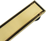 Neodrain 24-Inch Gold Linear Shower Drain, 2-in-1 Flat & Tile Insert Cover, Stainless Steel Linear Drain, Brushed Brass Rectangle Shower Floor Drain with Hair Strainer, Watermark&CUPC Certified