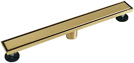 Neodrain 24-Inch Gold Linear Shower Drain, 2-in-1 Flat & Tile Insert Cover, Stainless Steel Linear Drain, Brushed Brass Rectangle Shower Floor Drain with Hair Strainer, Watermark&CUPC Certified