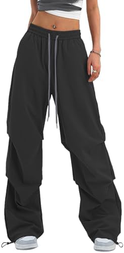 Women's Casual Parachute Pants Baggy Hiking Pants Drawstring Elastic Waist Track Y2K Trousers