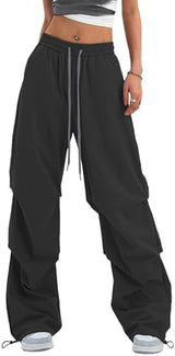Women's Casual Parachute Pants Baggy Hiking Pants Drawstring Elastic Waist Track Y2K Trousers