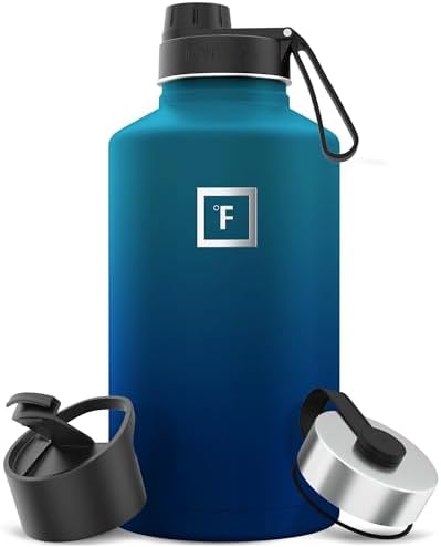 IRON °FLASK Camping & Hiking Hydration Flask with 3 Lids - Stainless Steel, Double Walled & Vacuum Insulated Water Bottle - Leak Proof & BPA Free (Dark Night, Spout - 64 oz)