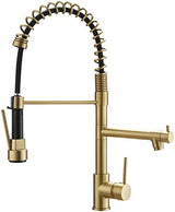 Brushed Gold Kitchen Faucet with Pull Down Sprayer, AIMADI Commercial Gold Kitchen Sink Faucet Single Handle Spring Two Nozzles Faucets