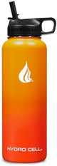 HYDRO CELL Stainless Steel Insulated Water Bottle with Straw - For Cold & Hot Drinks - Metal Vacuum Flask with Screw Cap and Modern Leakproof Sport Thermos for Adults (Red/Orange 40oz)