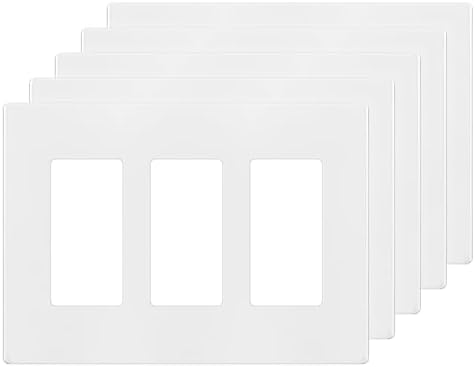 ENERLITES Screwless Decorator Wall Plate Child Safe Cover, Size 3-Gang 4.68" H x 6.53" L, Unbreakable Polycarbonate Thermoplastic, SI8833-W-5PCS, Glossy, White (5 Pack)