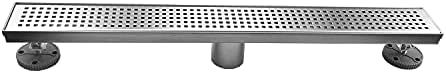Neodrain 24-Inch Linear Shower Drain with Quadrato Pattern Grate,Brushed 304 Stainless Steel Rectangle Shower Floor Drain,Linear Drain with Leveling Feet,Hair Strainer