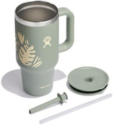 Hydro Flask 32 Oz Travel Tumbler with Handle, Lid and Straw - Insulated Stainless Steel in 32 Oz Botanical Bliss Green