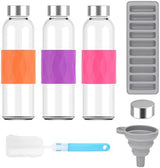 Zukro Glass Water Bottles with Lids 18 oz, Reusable Clear Juice Bottles Stainless Steel Airtight Cap for Juicing, 100% Leak Proof Juice Drinking Jar With Sleeve for Refrigerator, BPA Free, Set of 3