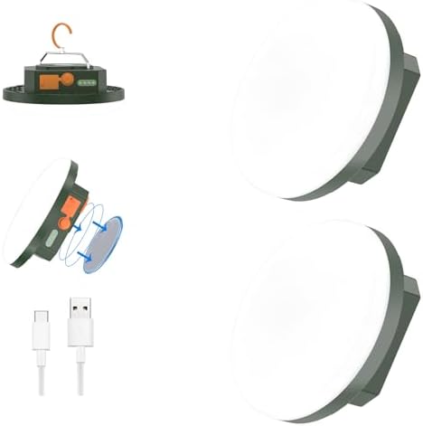 2pcs 10000mAh Rechargeable 3000LM Tent Light Camping Light, 6500K 24Hours Long Play Time , Outdoor Night Market Light Night Fishing Light Emergency Lights for Hurricane Tsunami disasters (Green)